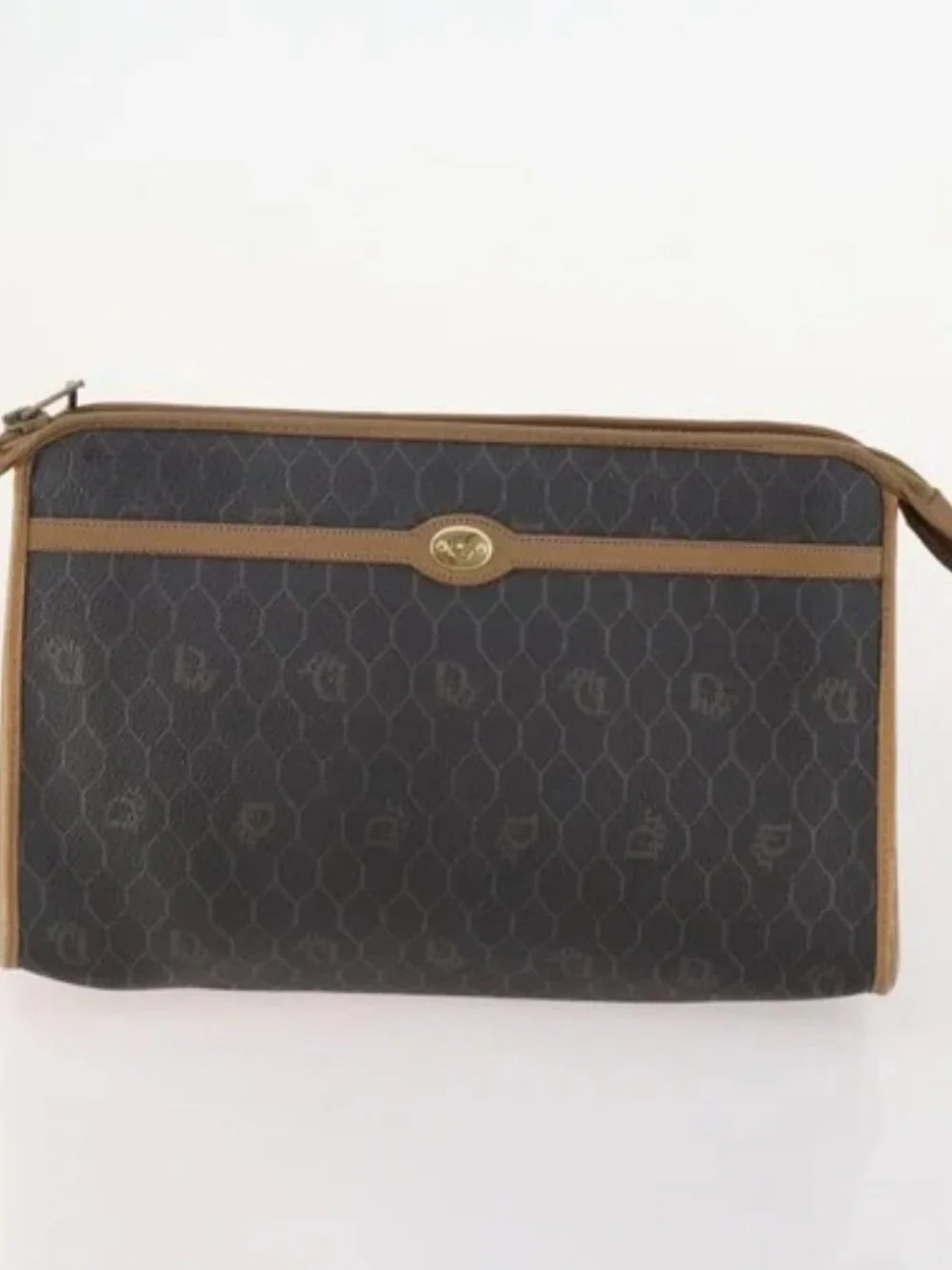Christian Dior Honeycomb Canvas Clutch Bag PVC 3 Set White Black Auth fm5350